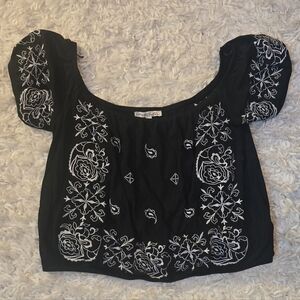 Express Embroidered Black Top